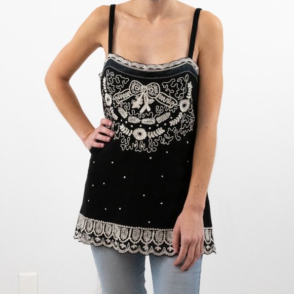 Anthropologie 4 Silk Mesh Embroidered Bow Tank Top - Picture 9 of 9